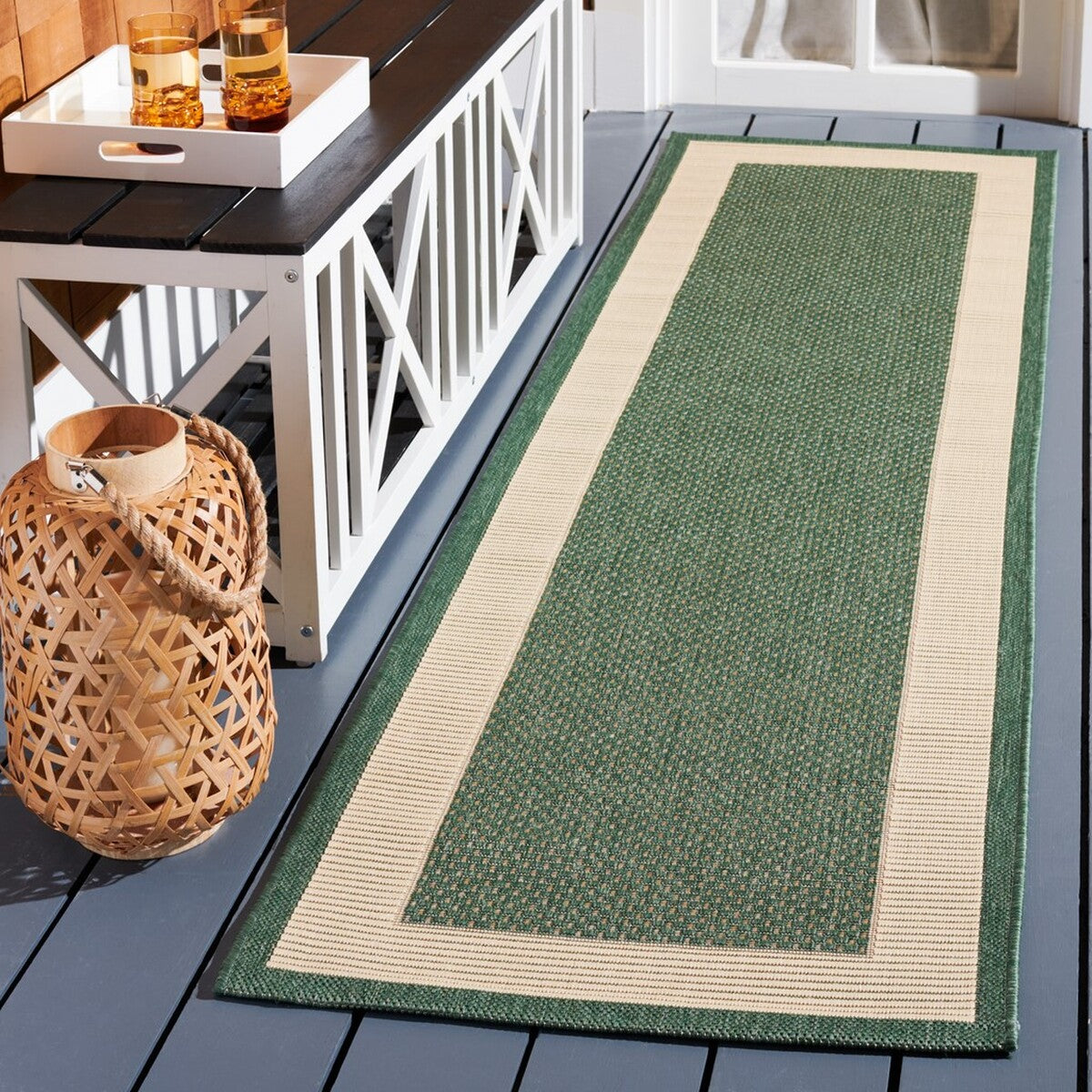  Safavieh Courtyard 7987 Indoor / Outdoor Rug - Beige / Dark Green - Bonton