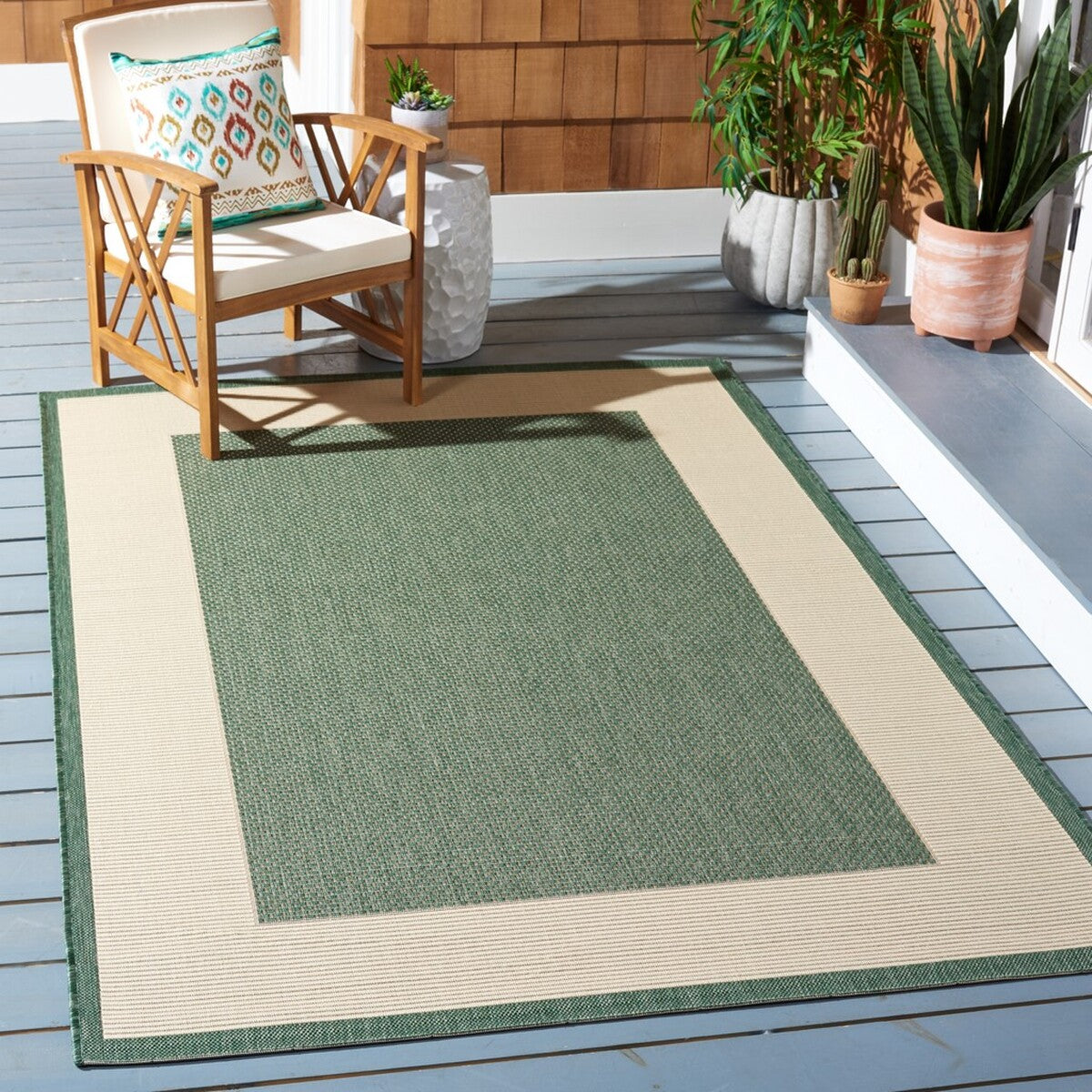  Safavieh Courtyard 7987 Indoor / Outdoor Rug - Beige / Dark Green - Bonton