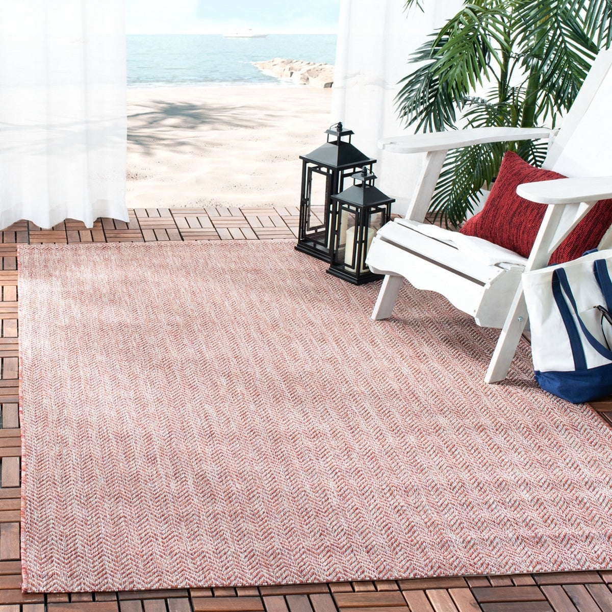  Safavieh Courtyard 8022 Indoor / Outdoor Rug - Red / Beige - Bonton