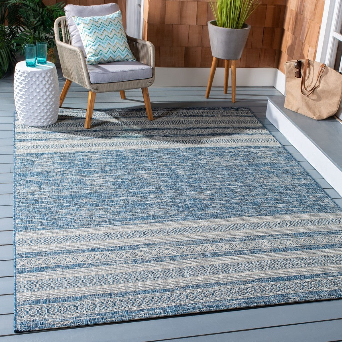  Safavieh Santorini Beach 1 Indoor / Outdoor Rug - Aqua / Grey - Bonton