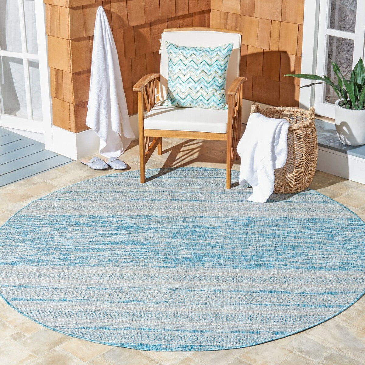  Safavieh Santorini Beach 1 Indoor / Outdoor Rug - Aqua / Grey - Bonton