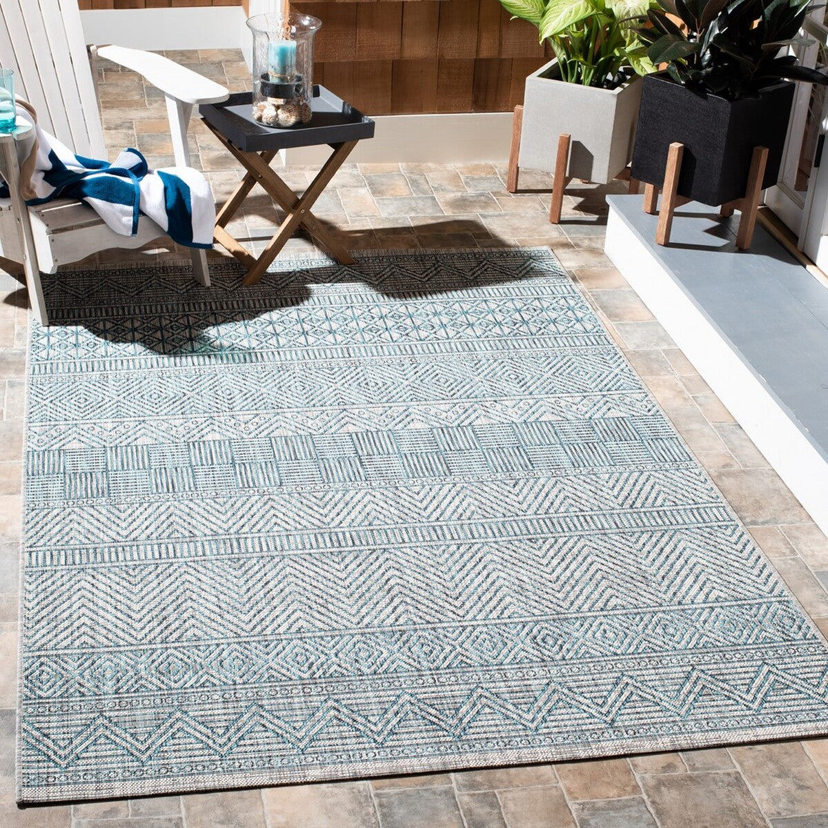  Safavieh Courtyard 8196 Indoor / Outdoor Rug - Grey / Navy - Bonton