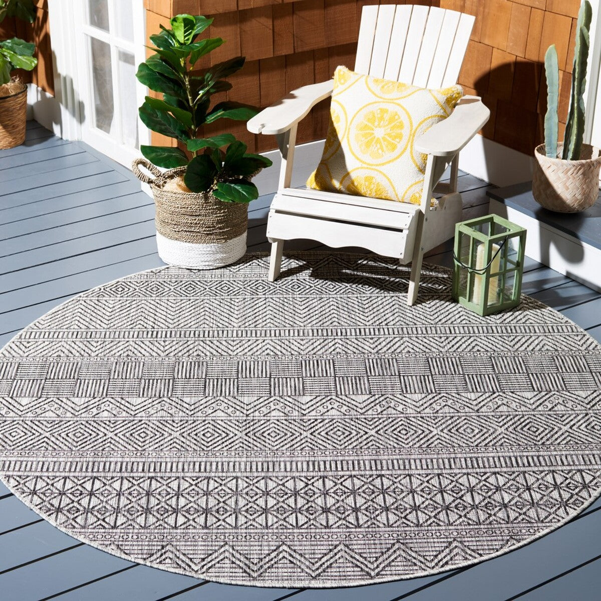  Safavieh Courtyard 8196 Indoor / Outdoor Rug - Ivory / Navy - Bonton