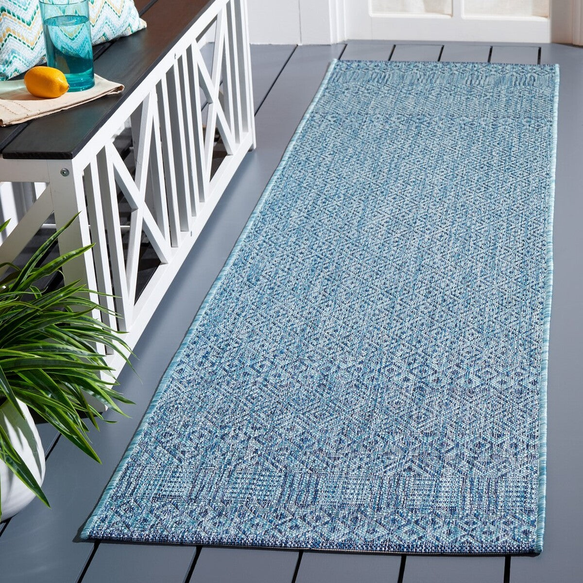  Safavieh Courtyard 8235 Indoor / Outdoor Rug - Aqua / Navy - Bonton