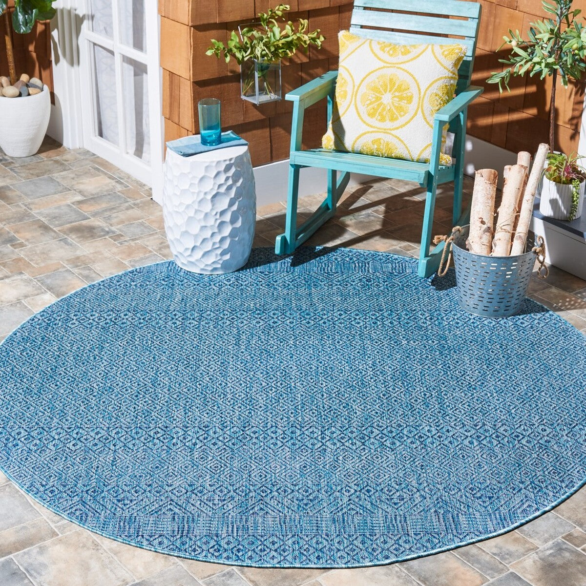  Safavieh Courtyard 8235 Indoor / Outdoor Rug - Aqua / Navy - Bonton