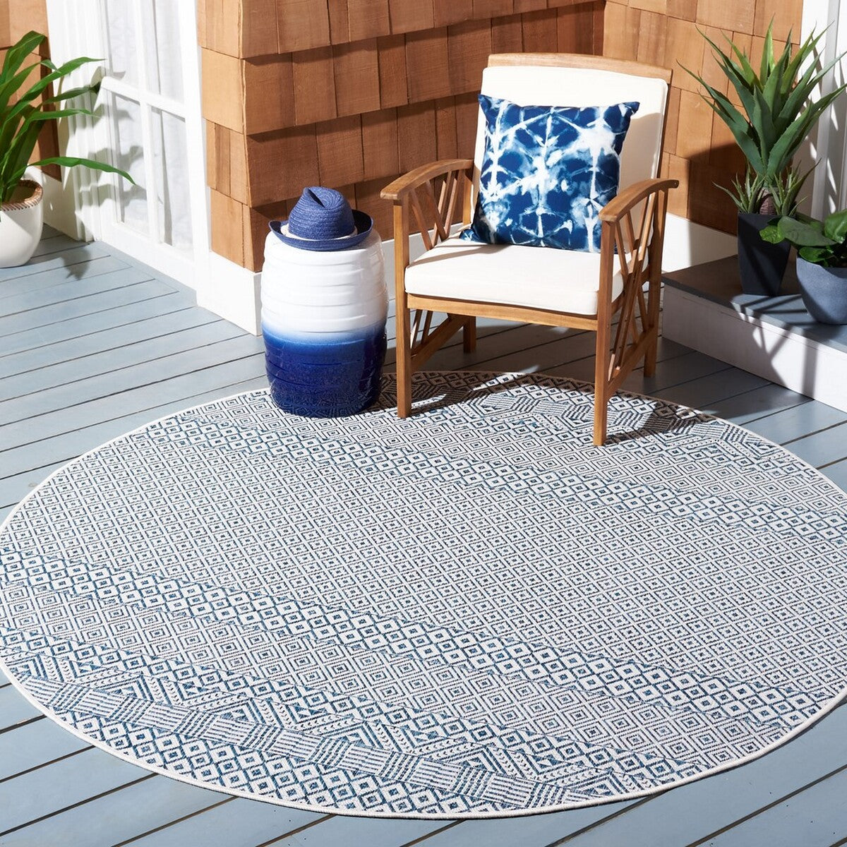  Safavieh Courtyard 8235 Indoor / Outdoor Rug - Aqua / Navy - Bonton