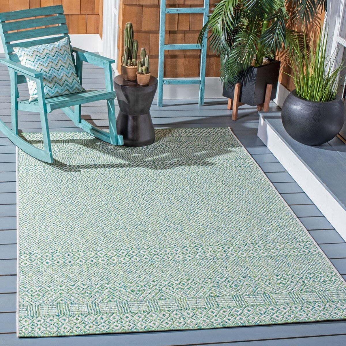  Safavieh Courtyard 8235 Indoor / Outdoor Rug - Aqua / Navy - Bonton