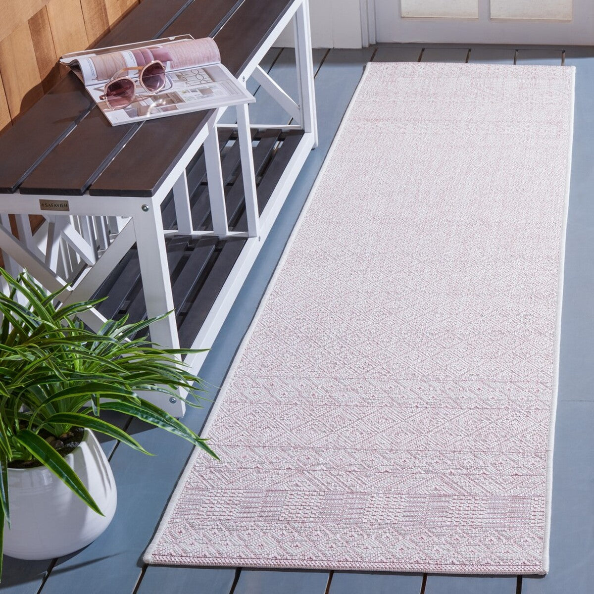  Safavieh Courtyard 8235 Indoor / Outdoor Rug - Ivory / Soft Pink - Bonton