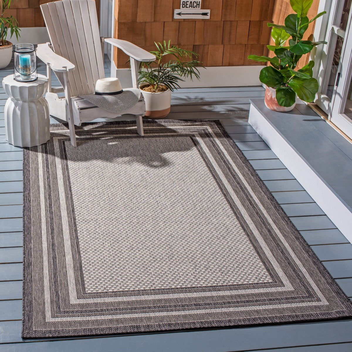  Safavieh Courtyard 8475 Indoor / Outdoor Rug - Ivory / Teal - Bonton