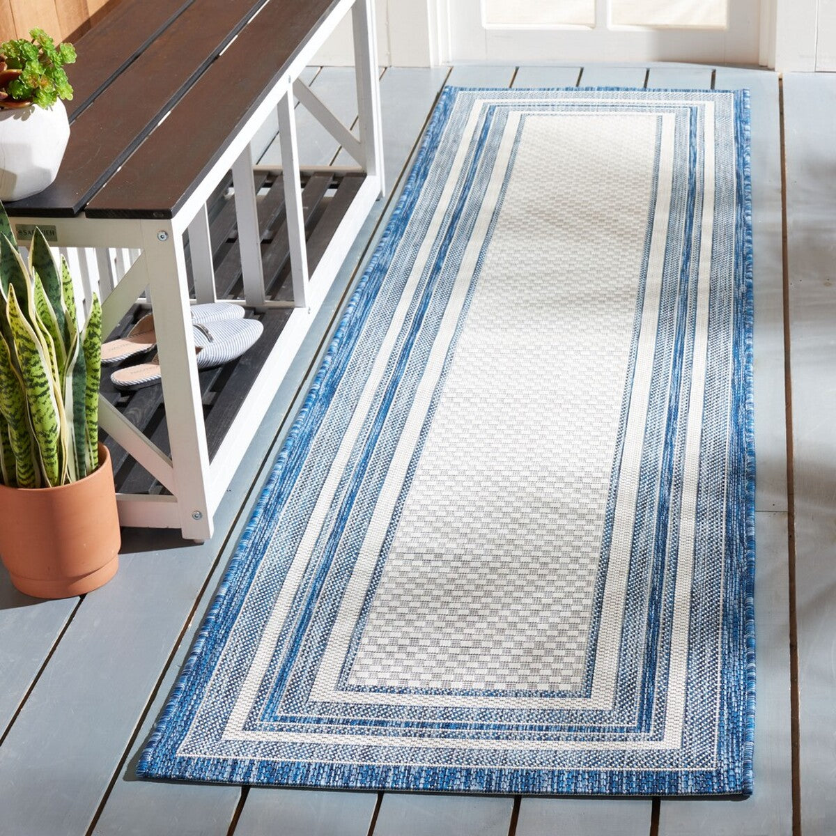  Safavieh Courtyard 8475 Indoor / Outdoor Rug - Ivory / Teal - Bonton