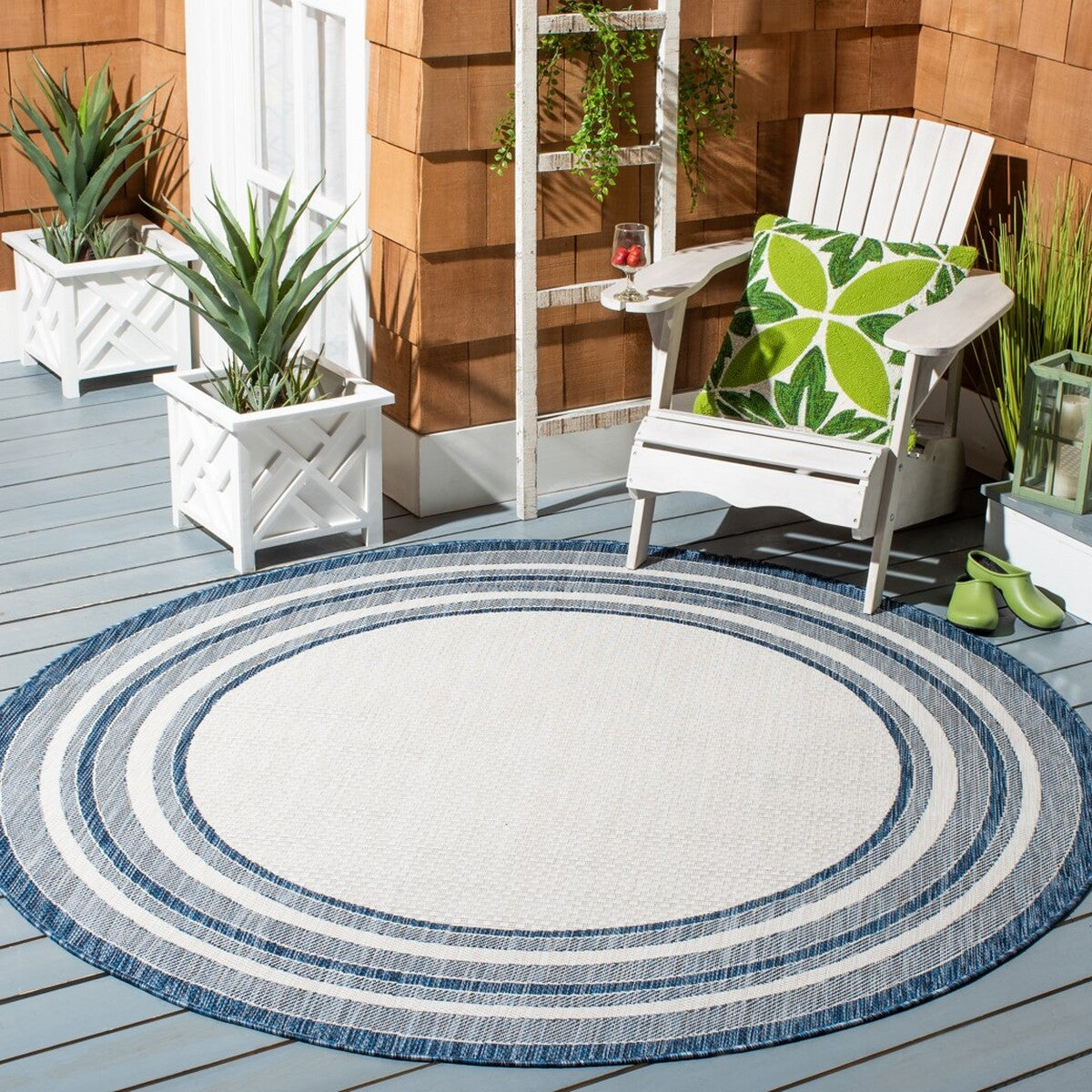  Safavieh Courtyard 8475 Indoor / Outdoor Rug - Ivory / Blue - Bonton