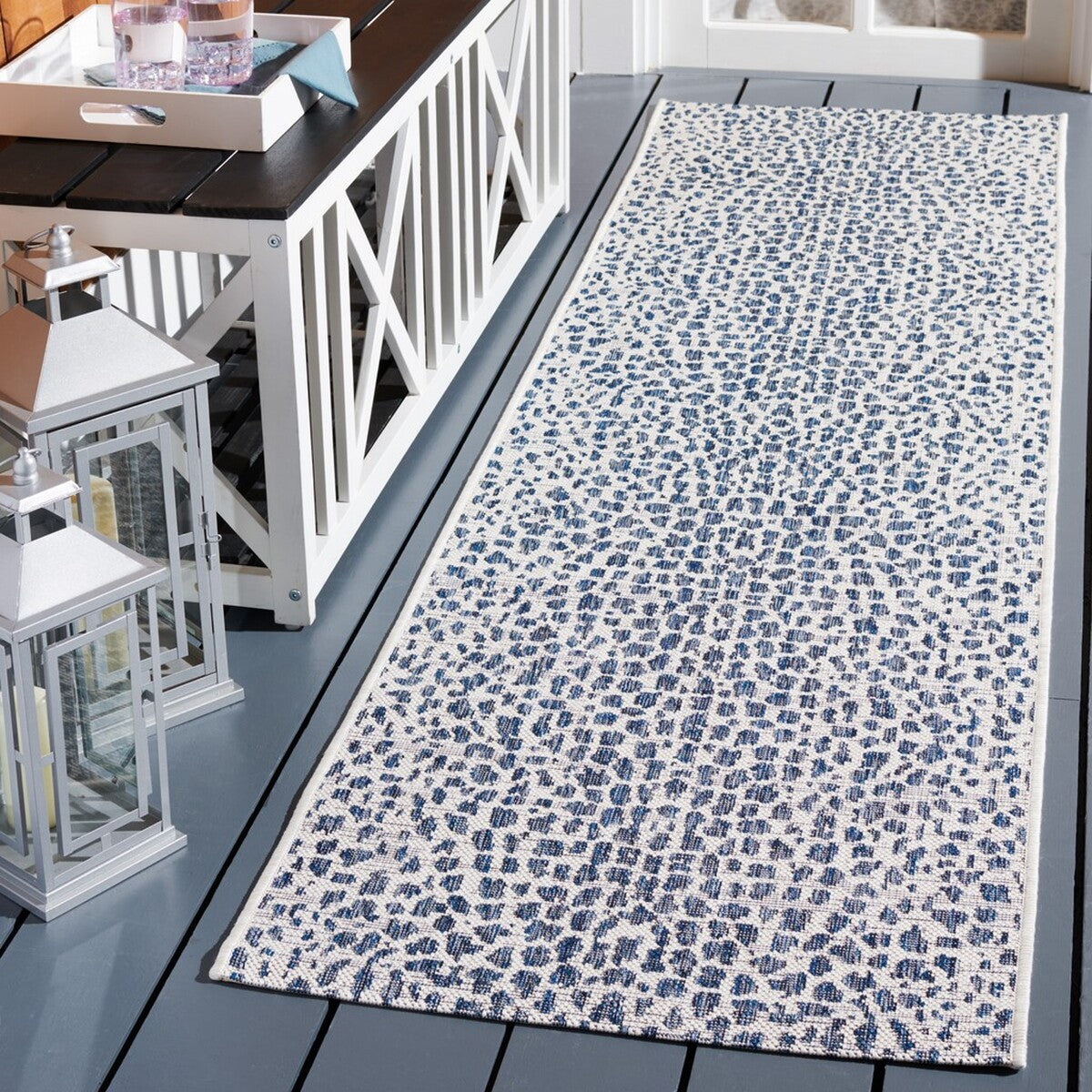  Safavieh Courtyard 8505 Indoor / Outdoor Rug - Ivory / Navy - Bonton