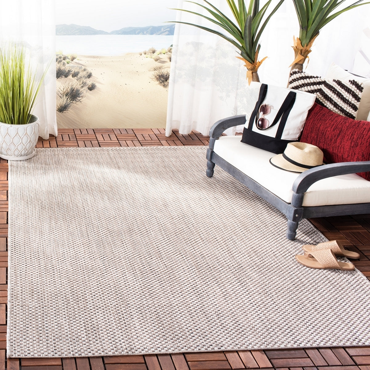  Safavieh Courtyard 8521 Indoor / Outdoor Rug - Beige / Brown - Bonton