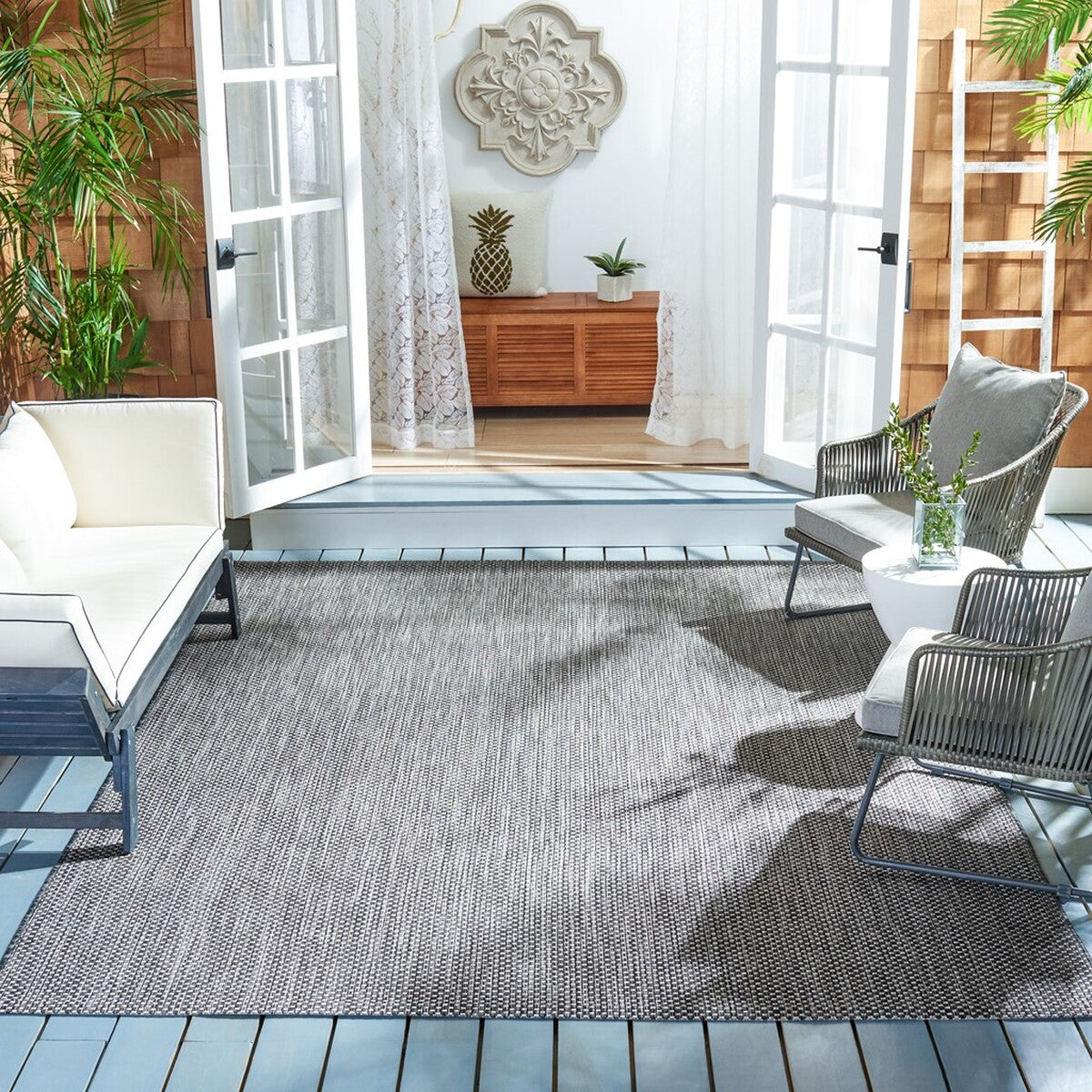  Safavieh Courtyard 8521 Indoor / Outdoor Rug - Natural / Black - Bonton