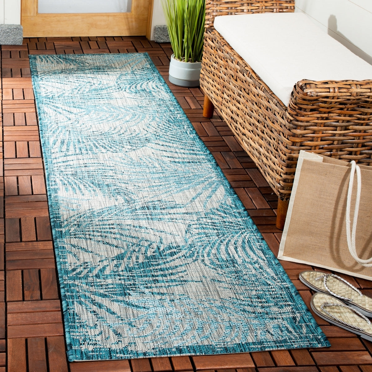  Safavieh Courtyard 8557 Indoor / Outdoor Rug - Aqua / Navy - Bonton