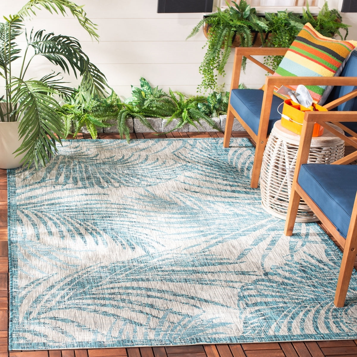  Safavieh Courtyard 8557 Indoor / Outdoor Rug - Aqua / Navy - Bonton