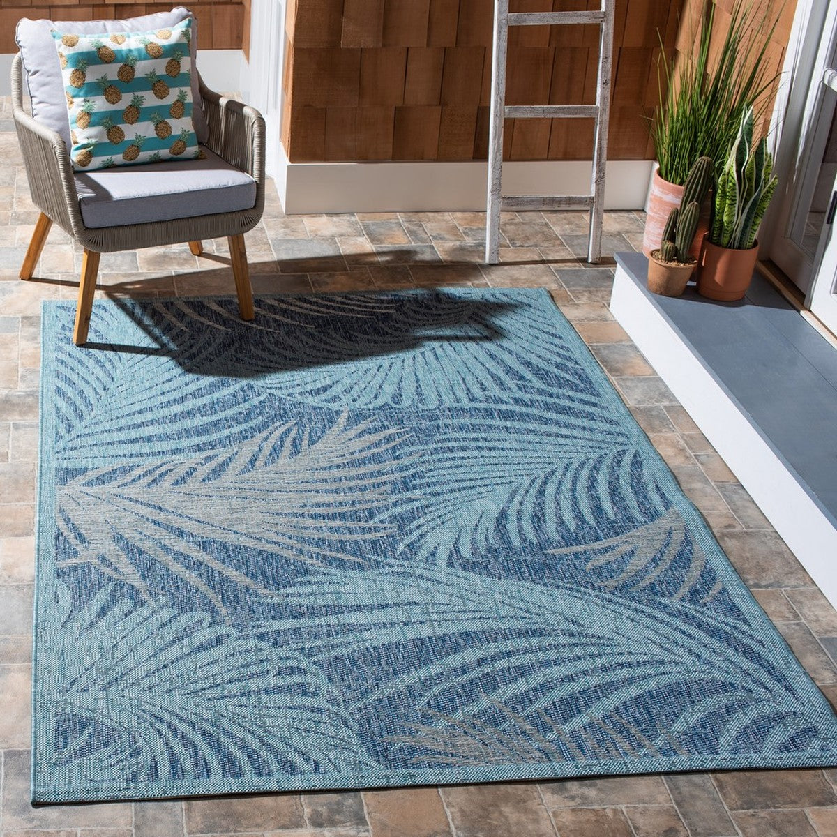  Safavieh Courtyard 8557 Indoor / Outdoor Rug - Aqua / Navy - Bonton