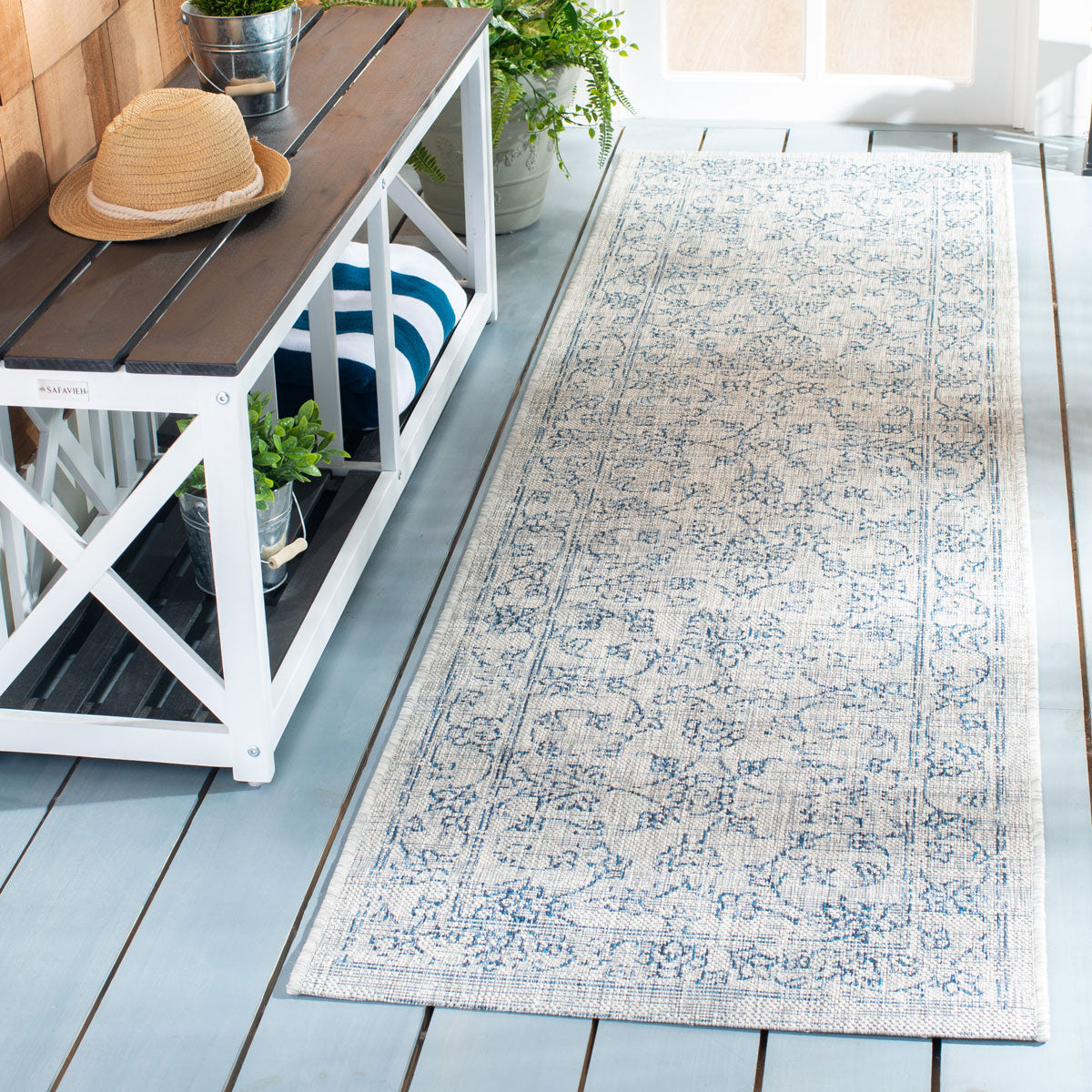  Safavieh Courtyard 8680 Indoor / Outdoor Rug - Aqua / Navy - Bonton