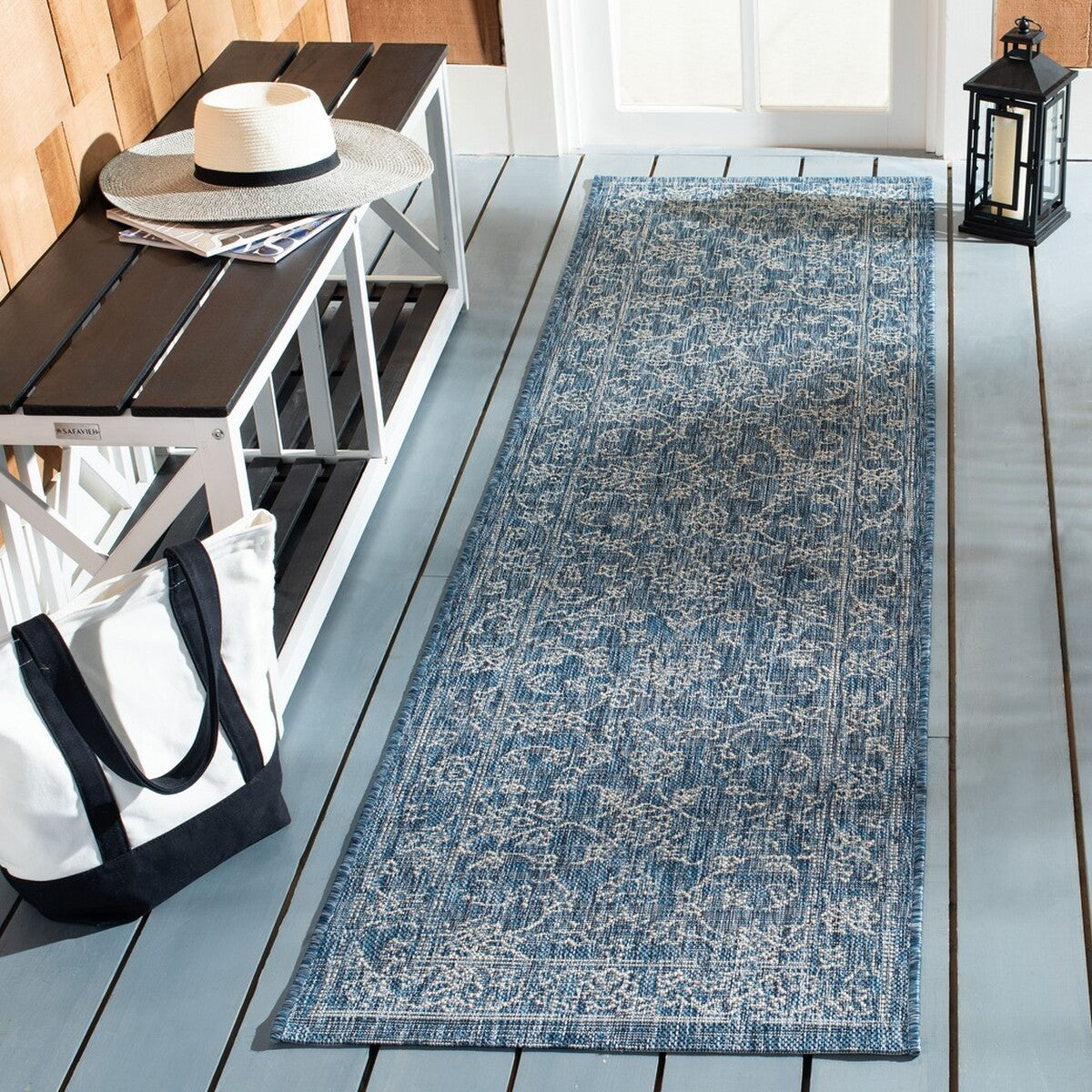  Safavieh Courtyard 8680 Indoor / Outdoor Rug - Aqua / Navy - Bonton