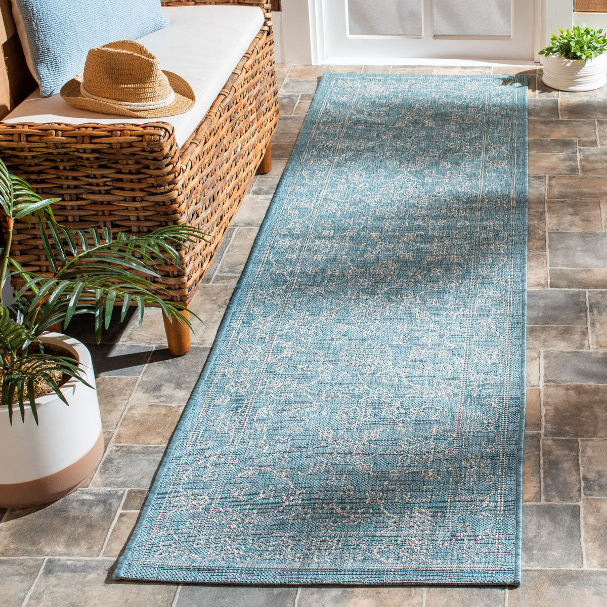  Safavieh Courtyard 8680 Indoor / Outdoor Rug - Aqua / Navy - Bonton