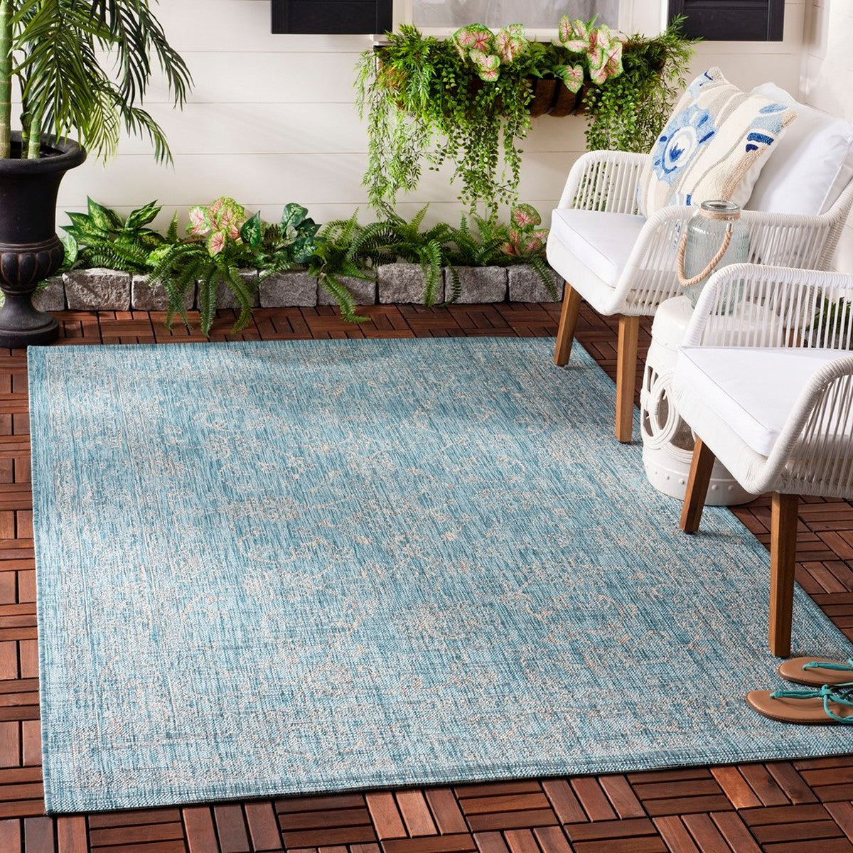  Safavieh Courtyard 8680 Indoor / Outdoor Rug - Turquoise - Bonton