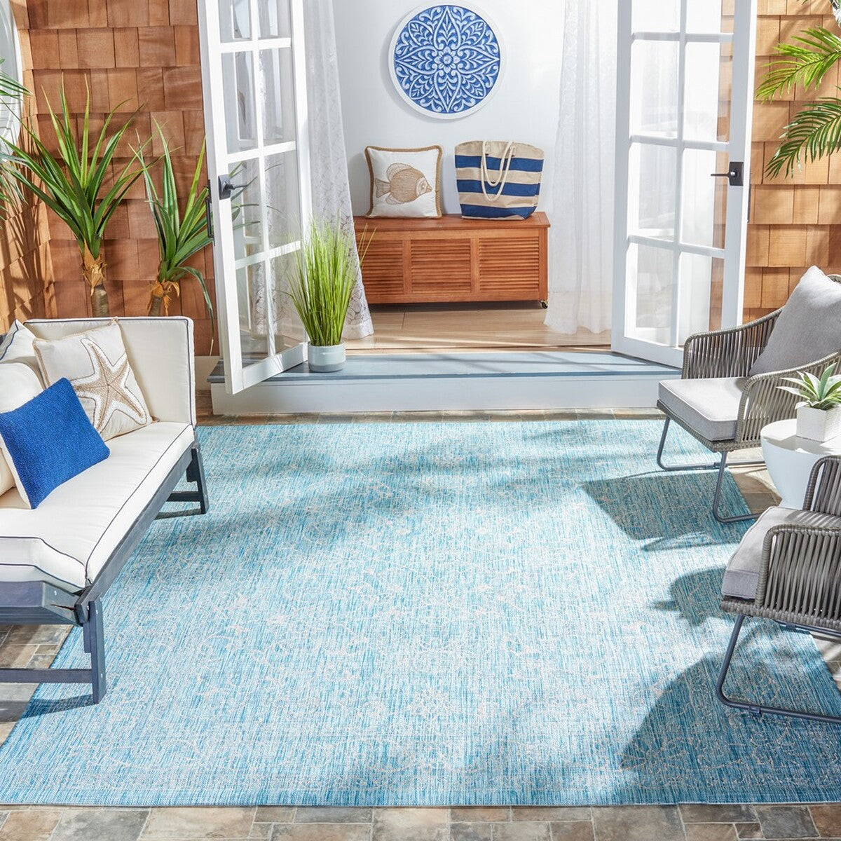  Safavieh Courtyard 8680 Indoor / Outdoor Rug - Aqua / Navy - Bonton