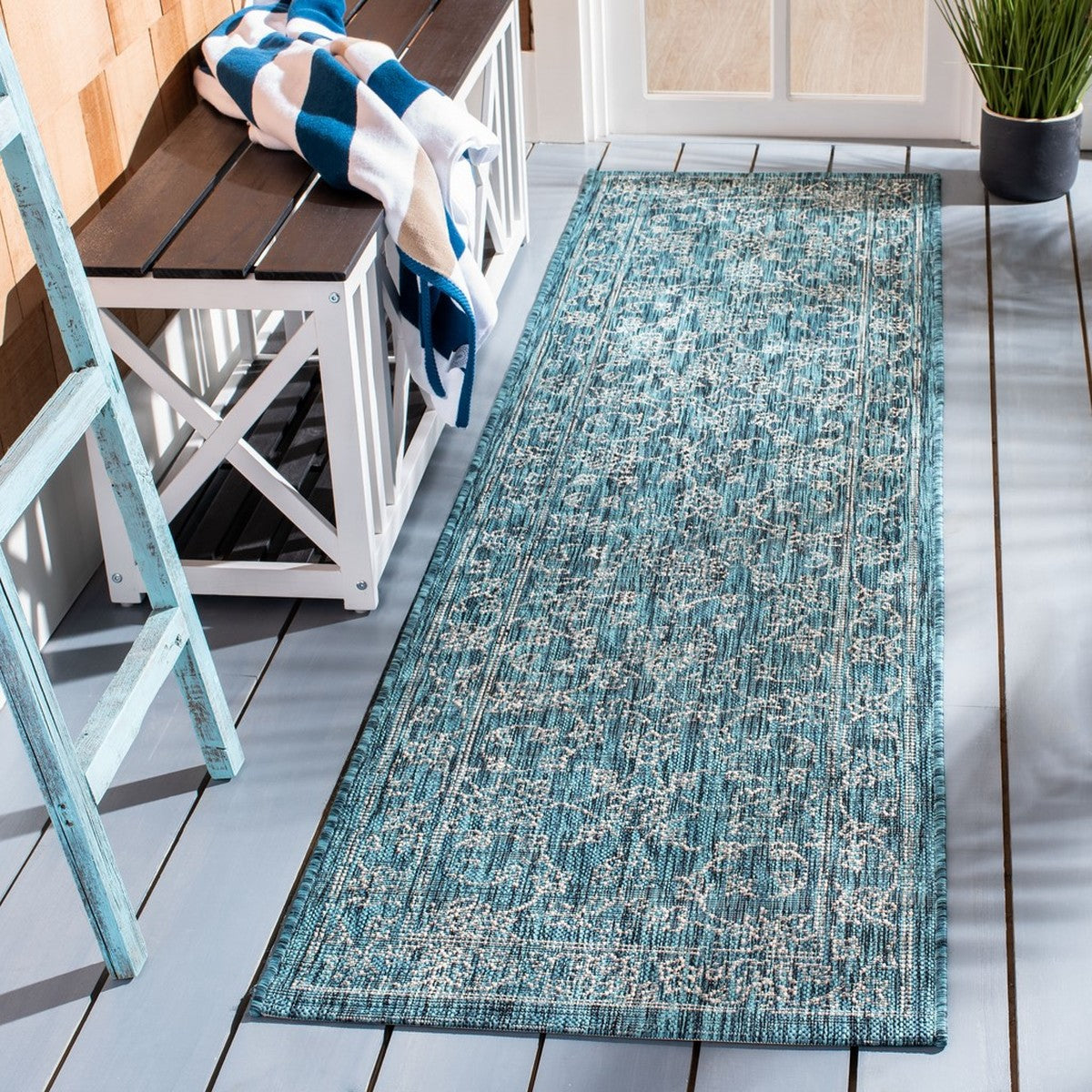  Safavieh Courtyard 8680 Indoor / Outdoor Rug - Navy / Ivory - Bonton