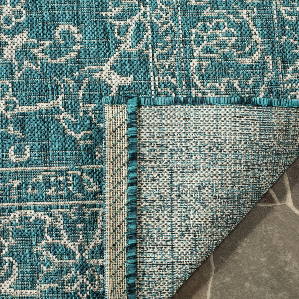  Safavieh Courtyard 8680 Indoor / Outdoor Rug - Aqua / Navy - Bonton