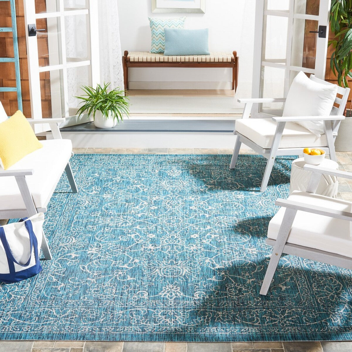  Safavieh Courtyard 8680 Indoor / Outdoor Rug - Aqua / Navy - Bonton