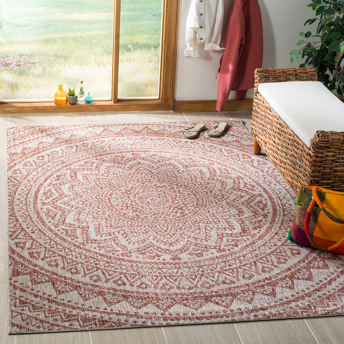  Safavieh Courtyard 8734 Indoor / Outdoor Rug - Ivory / Fuchsia - Bonton