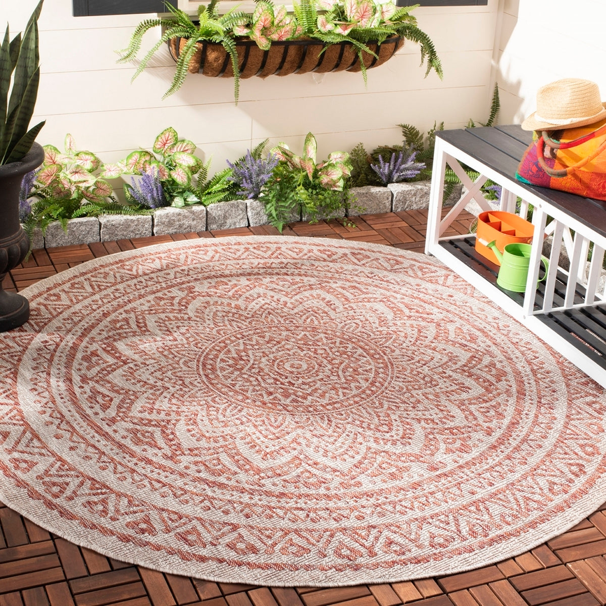  Safavieh Courtyard 8734 Indoor / Outdoor Rug - Ivory / Fuchsia - Bonton