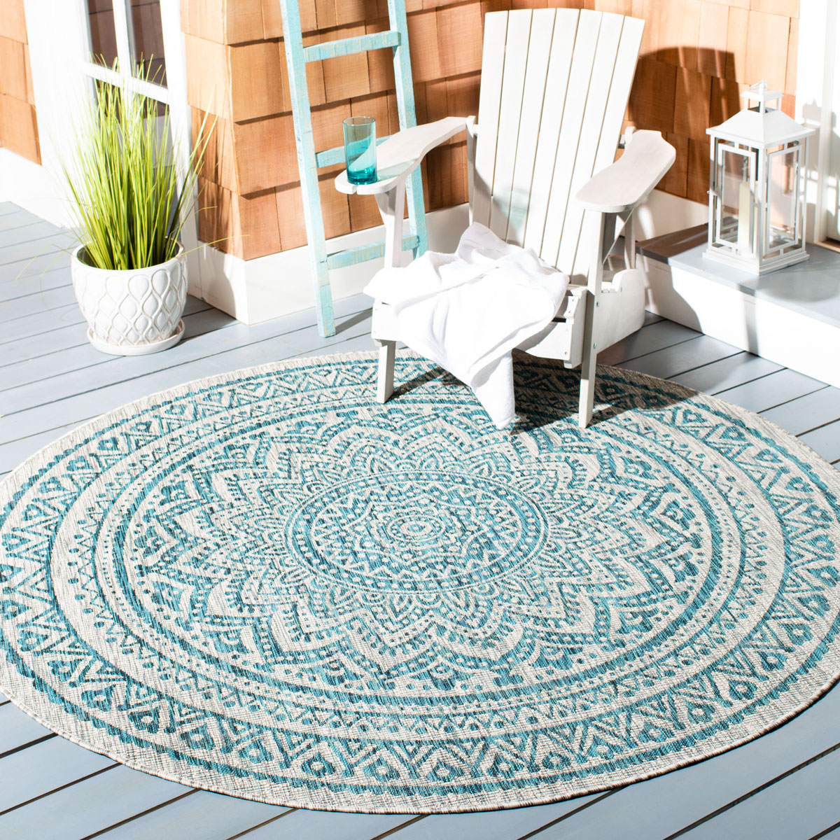  Safavieh Courtyard 8734 Indoor / Outdoor Rug - Light Grey / Blue - Bonton