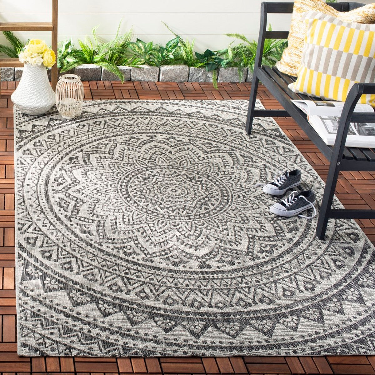  Safavieh Courtyard 8734 Indoor / Outdoor Rug - Light Beige / Terracotta - Bonton