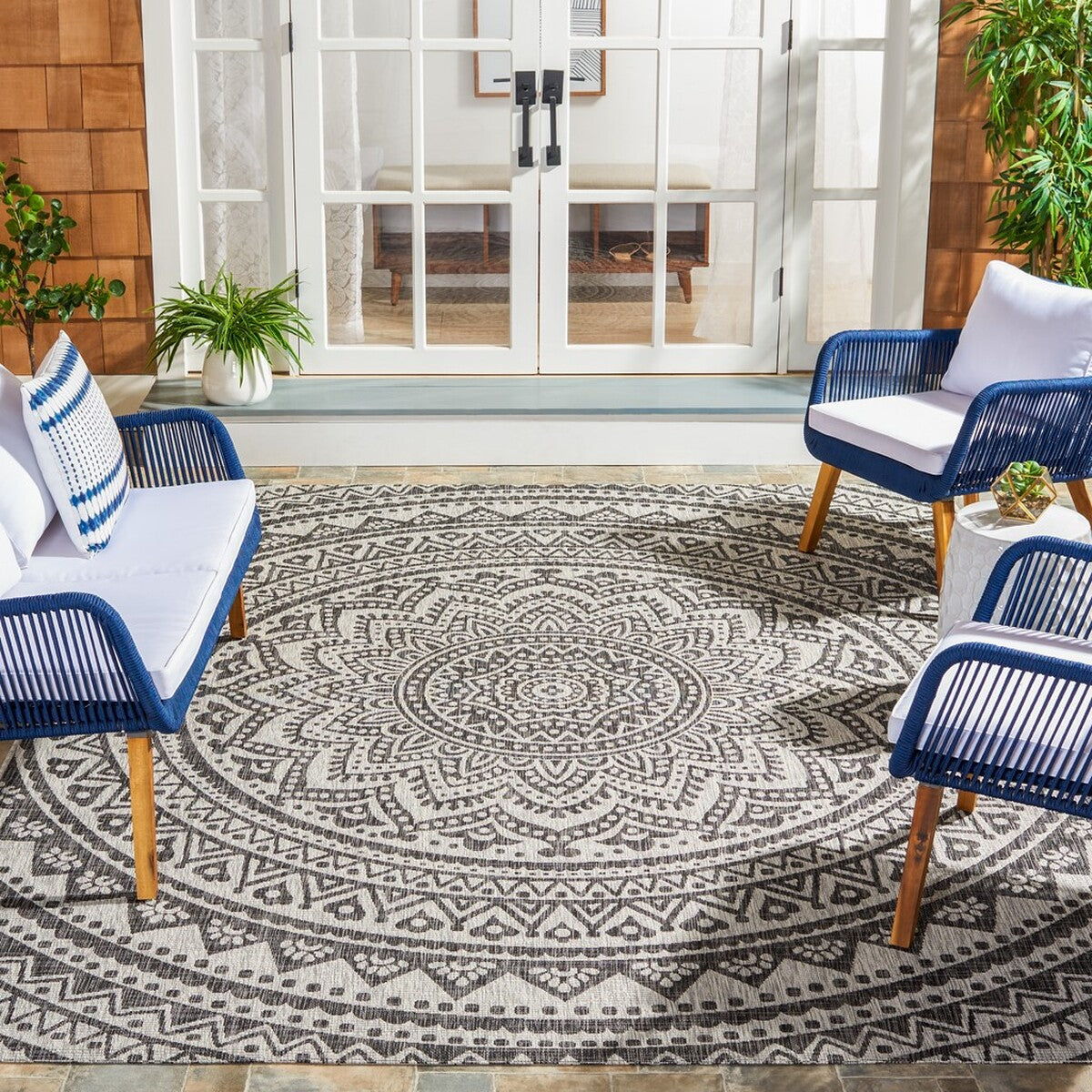  Safavieh Courtyard 8734 Indoor / Outdoor Rug - Light Grey / Blue - Bonton