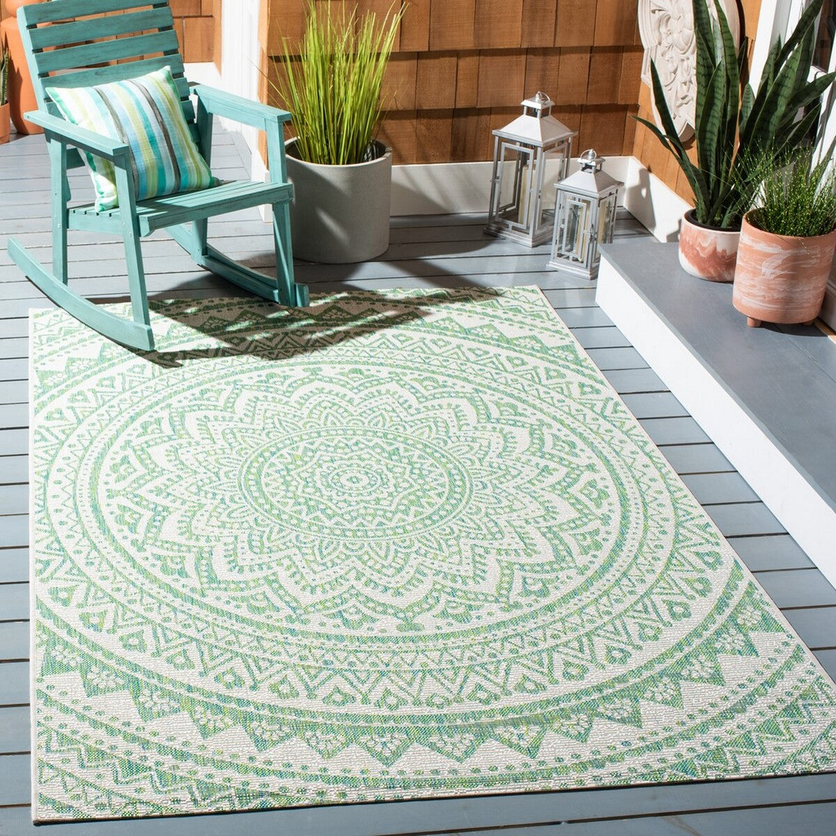  Safavieh Courtyard 8734 Indoor / Outdoor Rug - Light Grey / Teal - Bonton