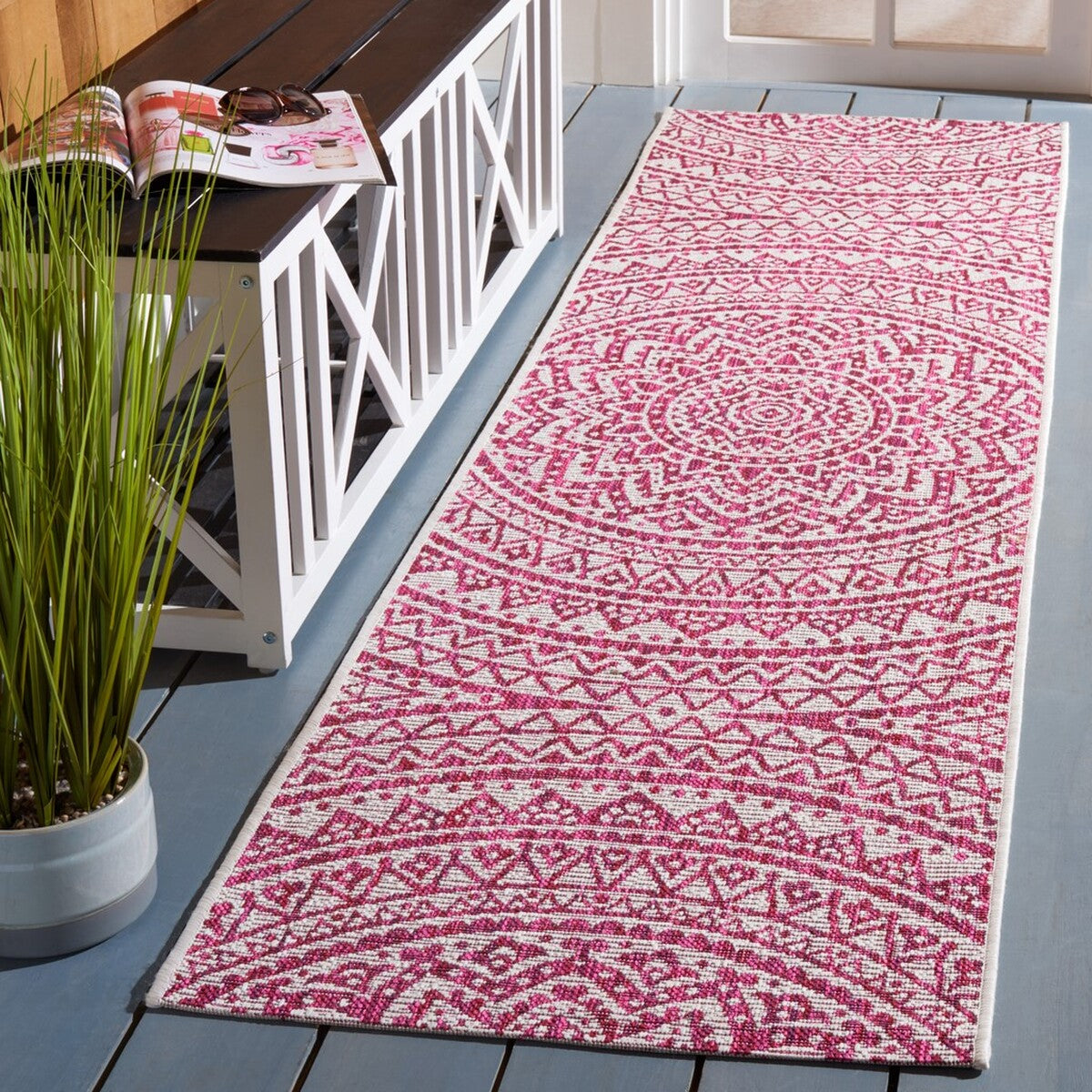  Safavieh Courtyard 8734 Indoor / Outdoor Rug - Ivory / Fuchsia - Bonton