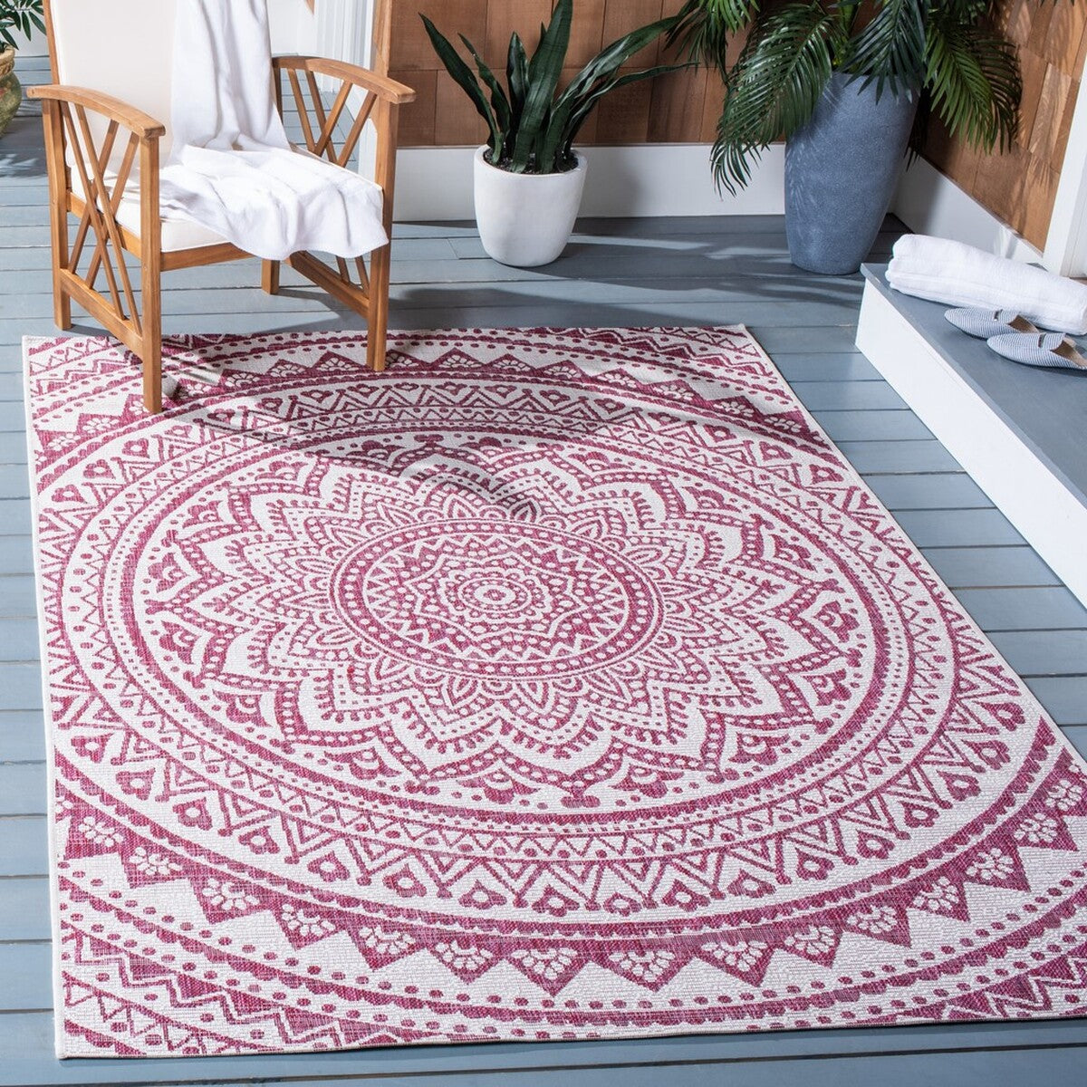  Safavieh Courtyard 8734 Indoor / Outdoor Rug - Ivory / Fuchsia - Bonton