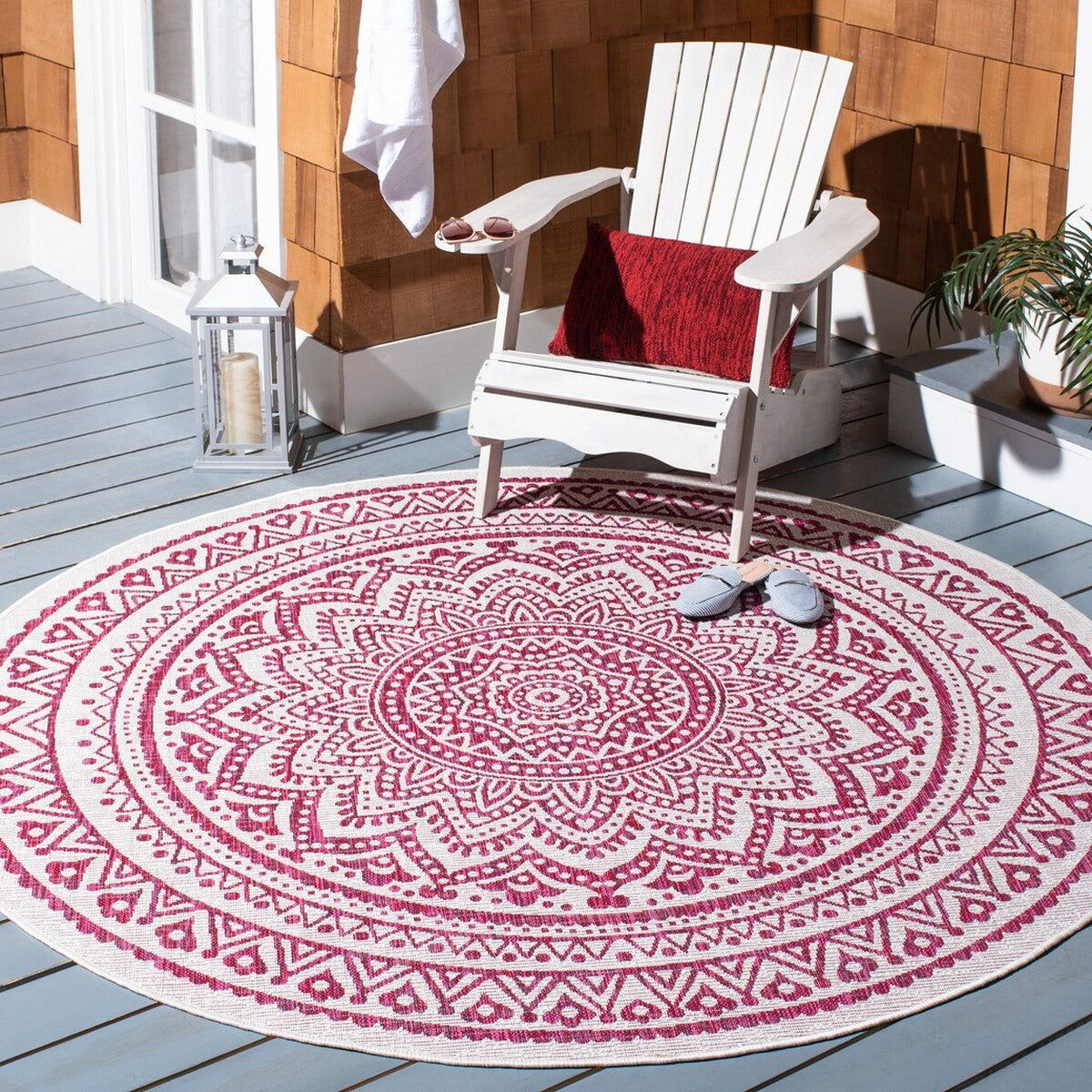  Safavieh Courtyard 8734 Indoor / Outdoor Rug - Ivory / Fuchsia - Bonton