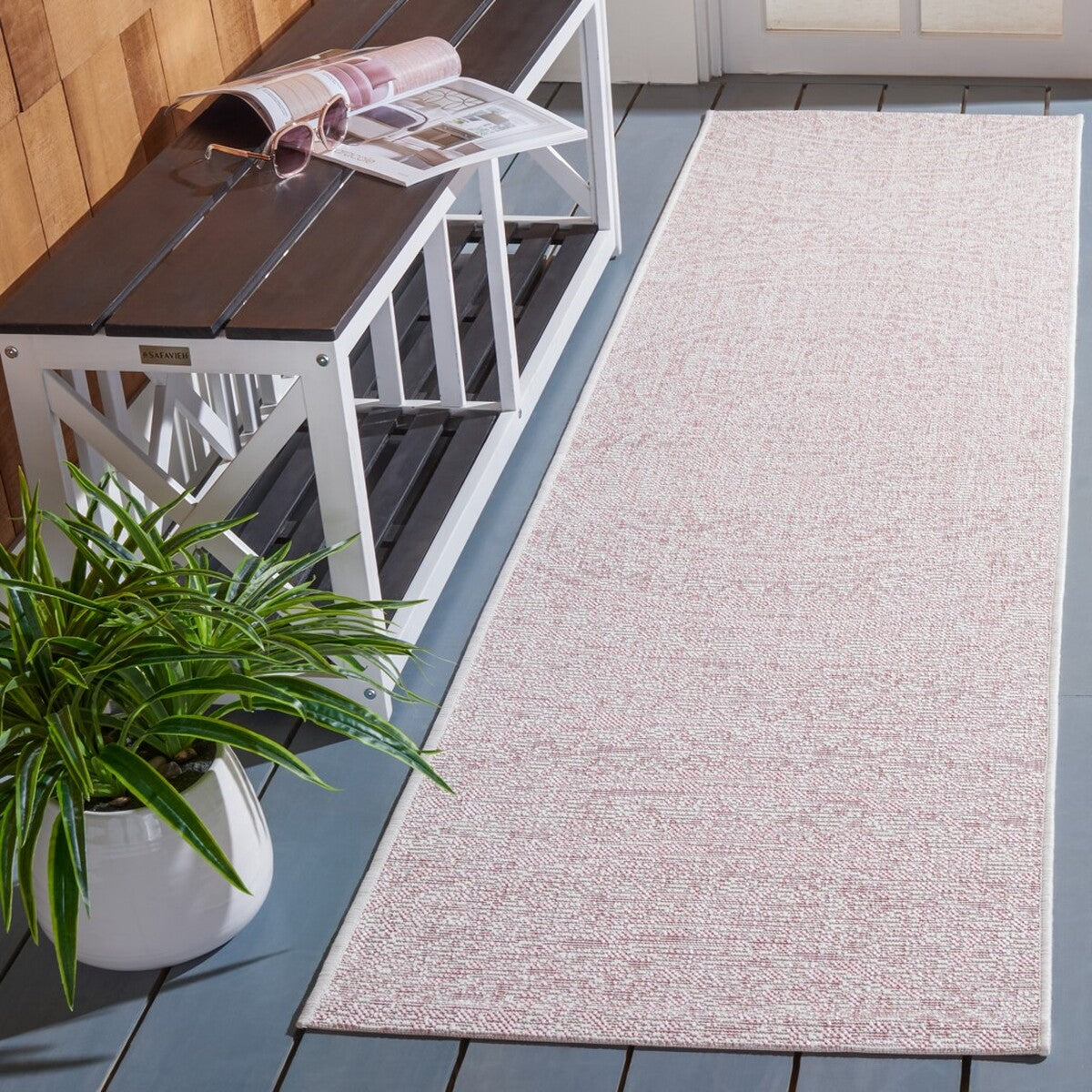  Safavieh Courtyard 8734 Indoor / Outdoor Rug - Ivory / Soft Pink - Bonton