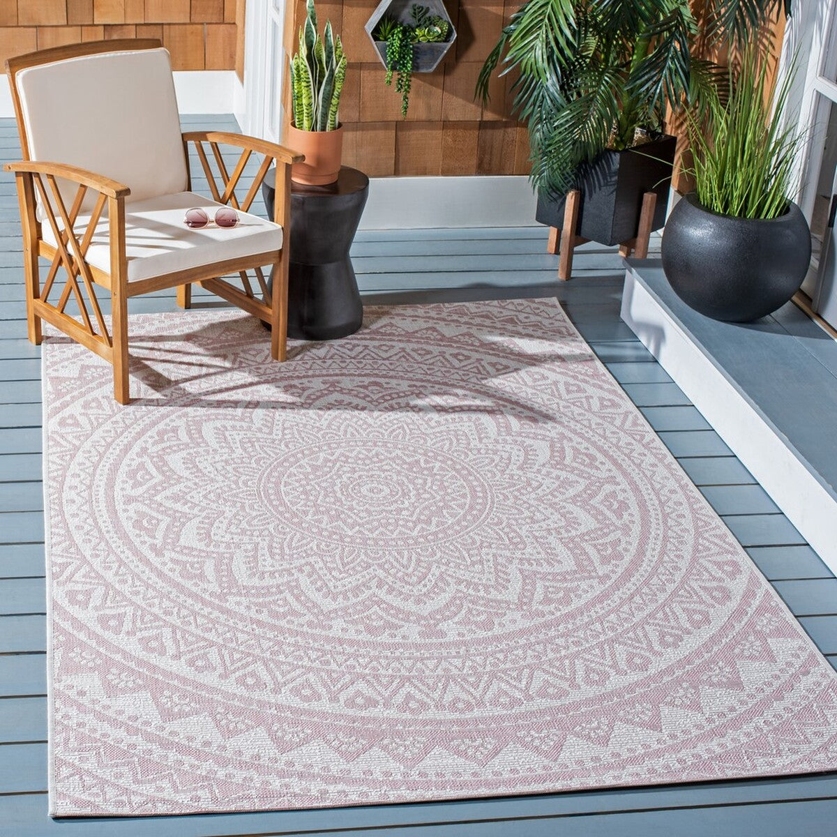  Safavieh Courtyard 8734 Indoor / Outdoor Rug - Ivory / Fuchsia - Bonton