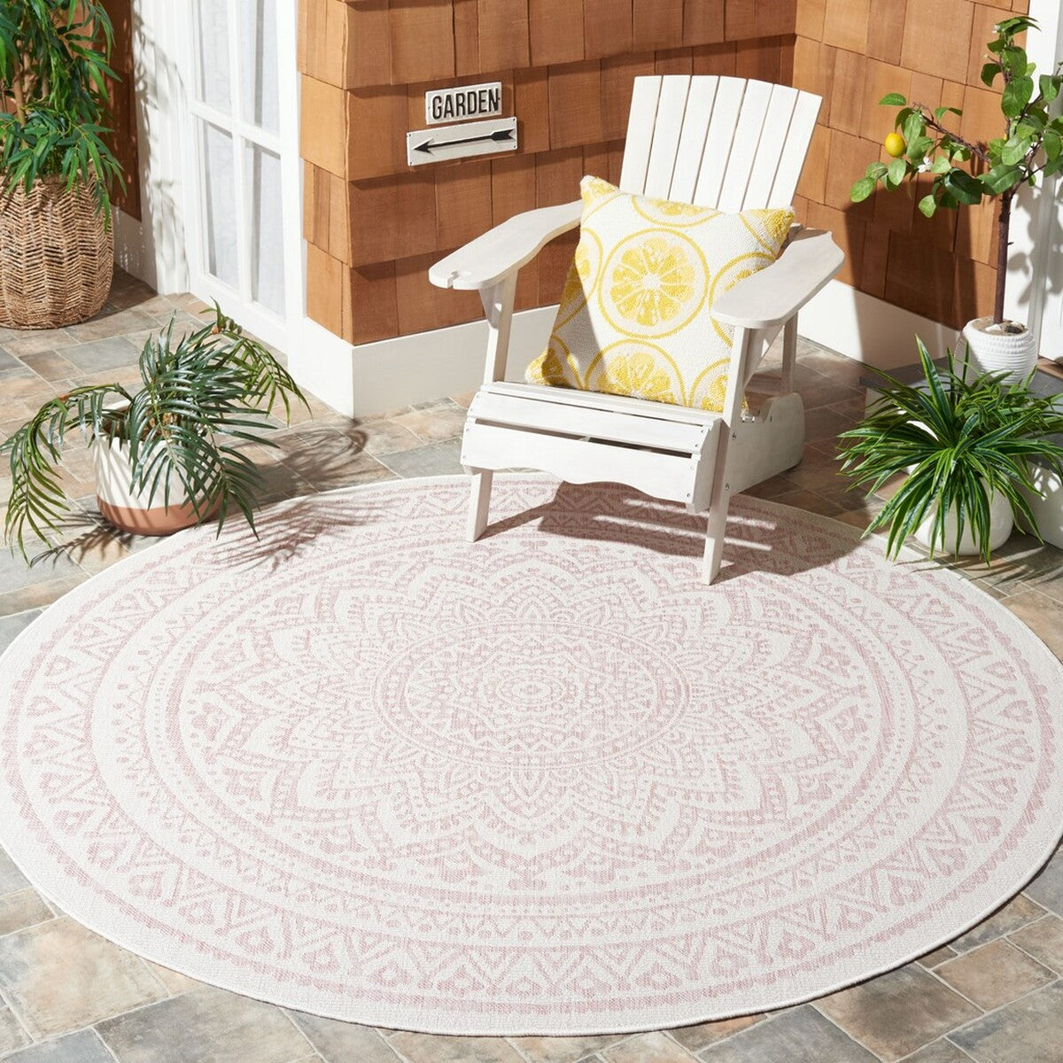  Safavieh Courtyard 8734 Indoor / Outdoor Rug - Ivory / Fuchsia - Bonton