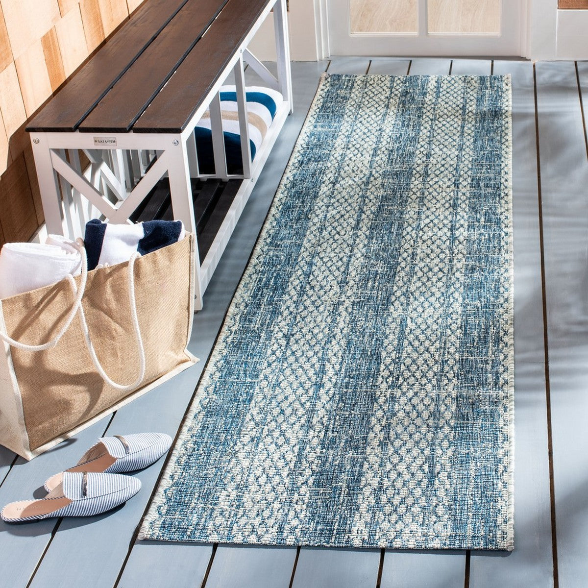  Safavieh Courtyard 8736 Indoor / Outdoor Rug - Light Grey / Teal - Bonton