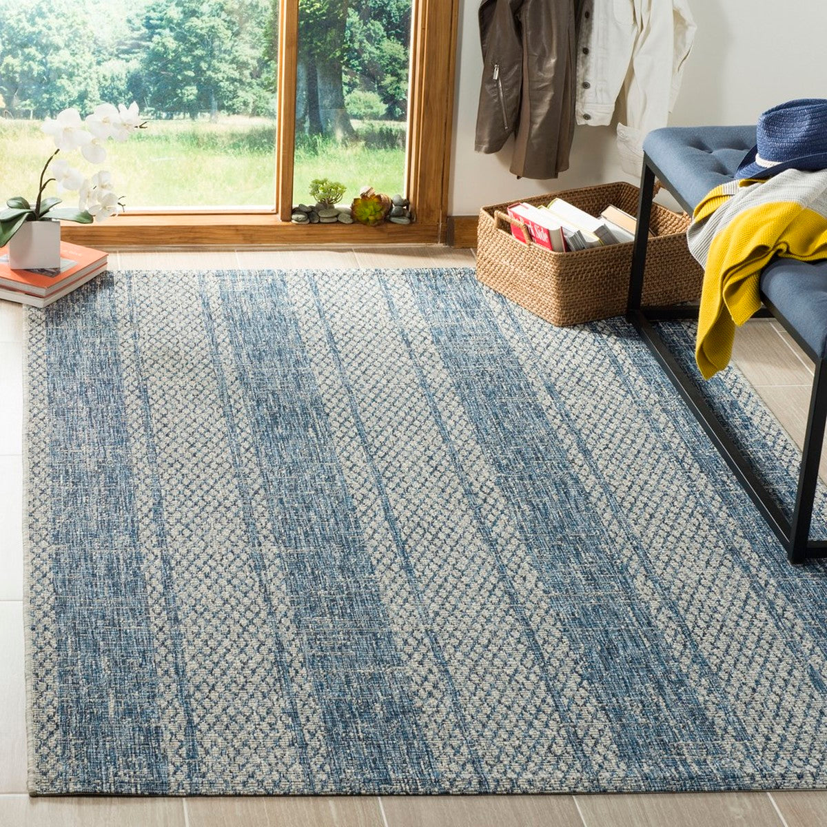  Safavieh Courtyard 8736 Indoor / Outdoor Rug - Light Grey / Blue - Bonton