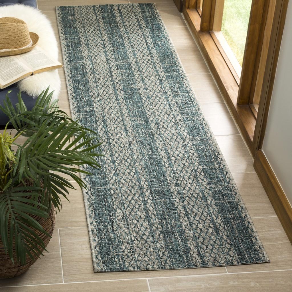  Safavieh Courtyard 8736 Indoor / Outdoor Rug - Light Grey / Teal - Bonton