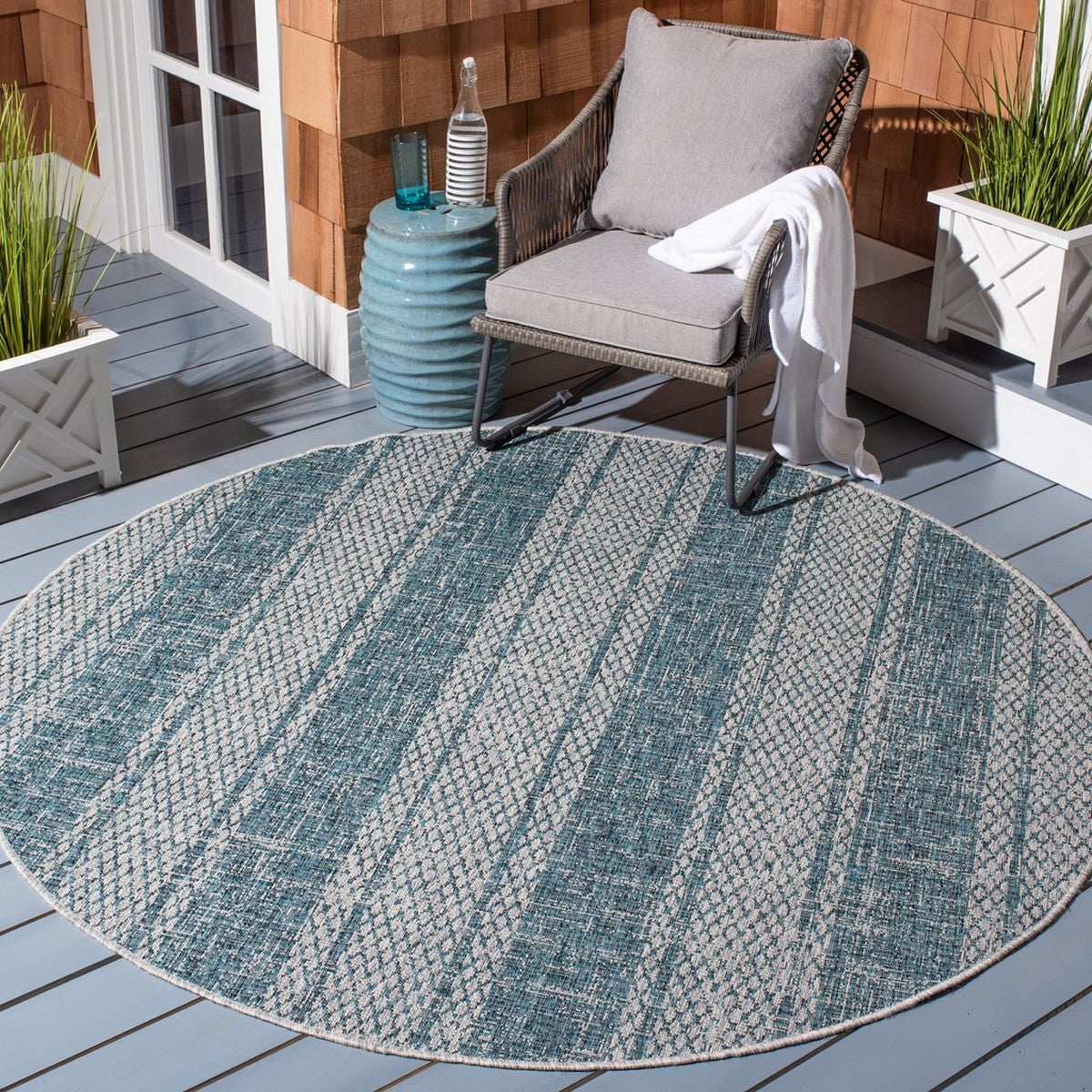  Safavieh Courtyard 8736 Indoor / Outdoor Rug - Light Grey / Blue - Bonton