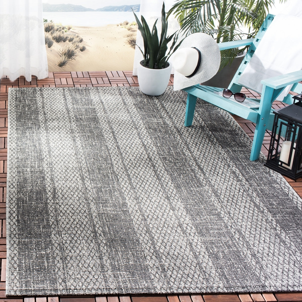  Safavieh Courtyard 8736 Indoor / Outdoor Rug - Light Grey / Blue - Bonton