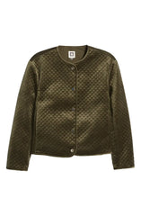 Quilted Snap-Front Velvet Jacket