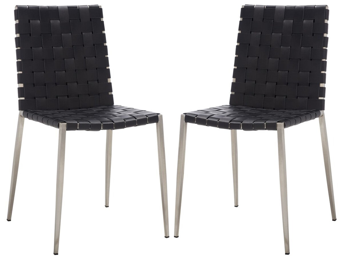  Safavieh Rayne Woven Dining Chairs Set of 2 - White / Black - Bonton