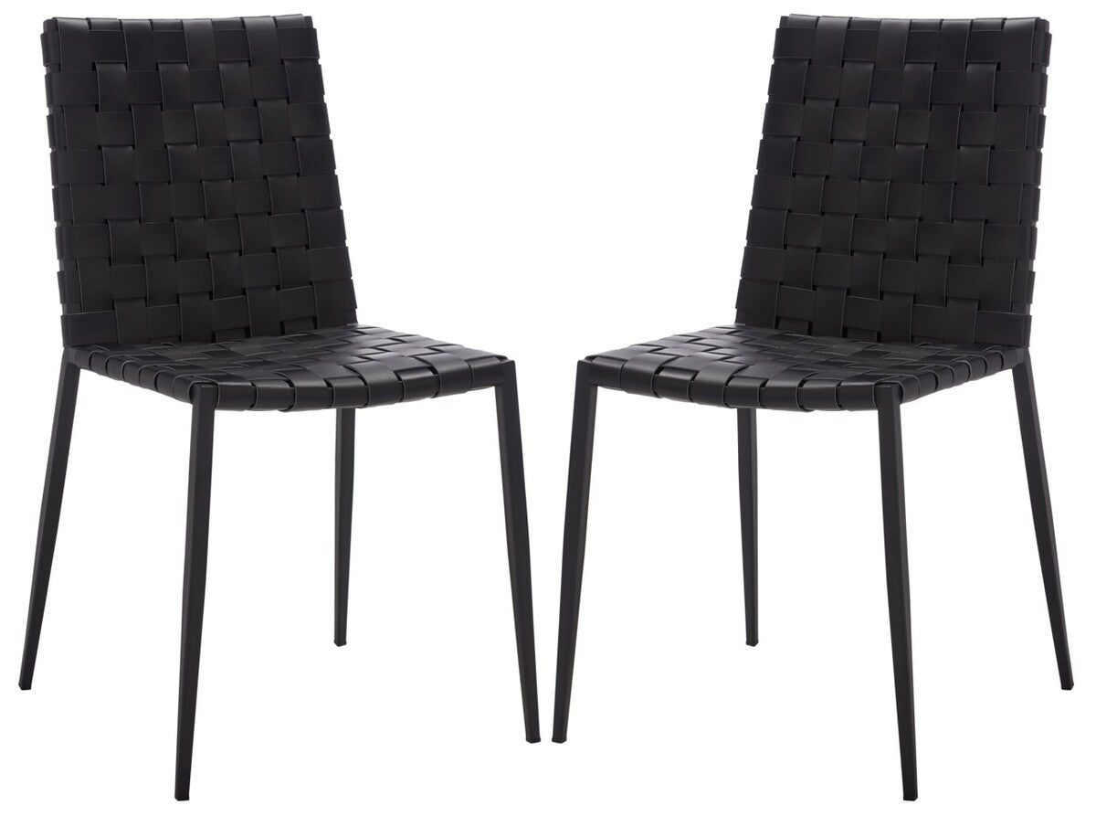  Safavieh Rayne Woven Dining Chairs Set of 2 - White / Black - Bonton