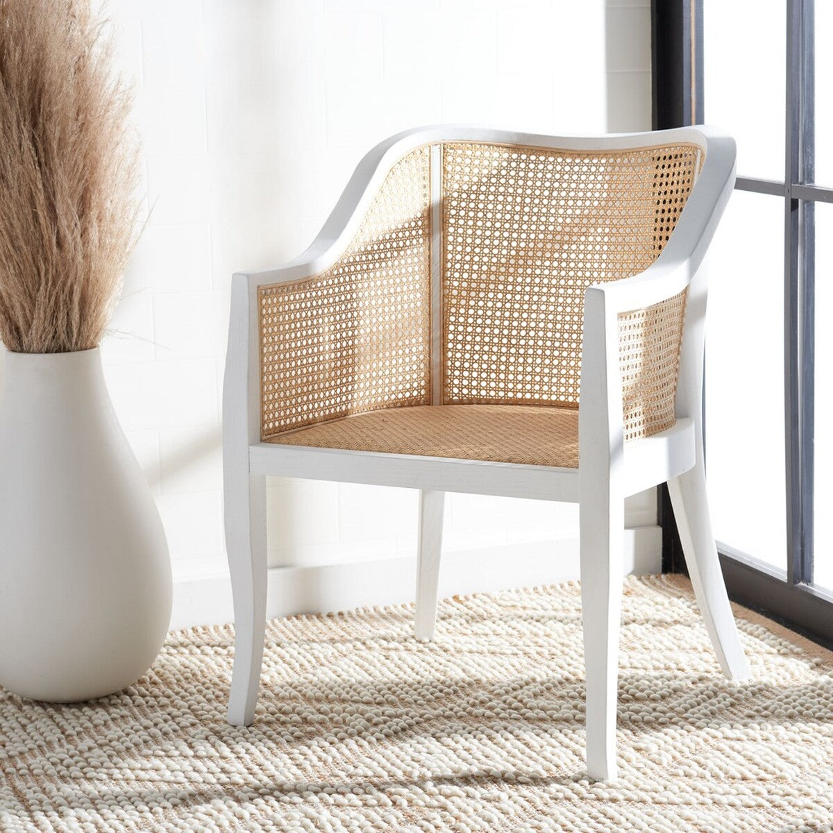  Safavieh Maika Natural Cane Dining Chair - White - Bonton